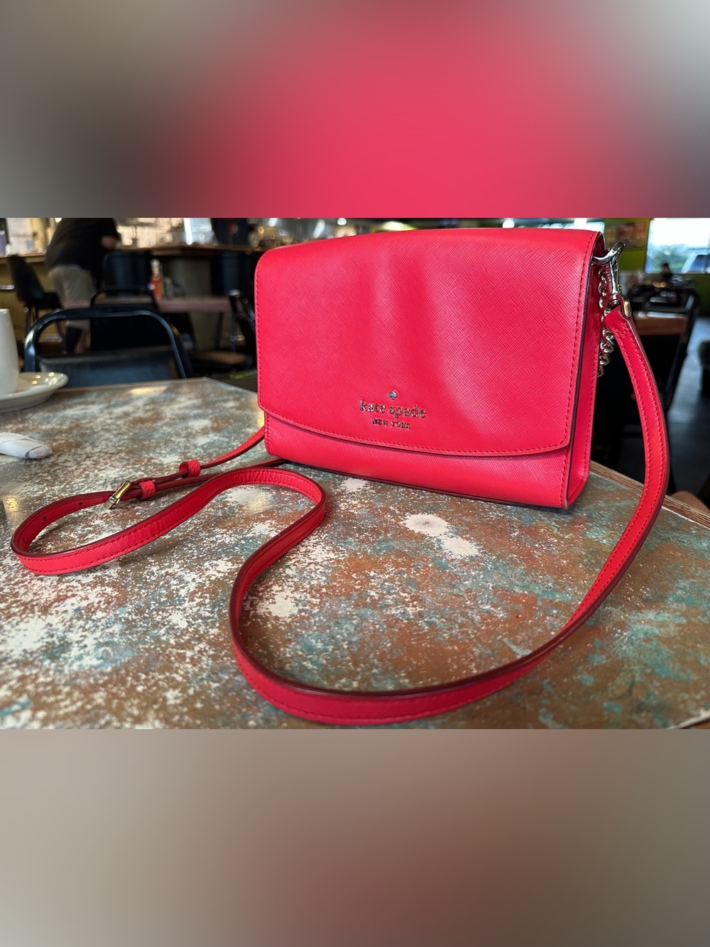 kate spade Red Leather Shoulder Bag with Gold Chain Strap ❤️
